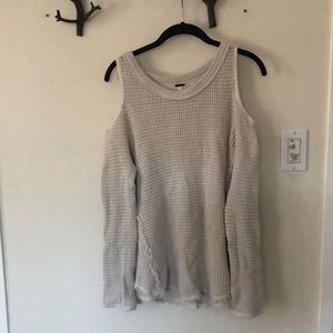 Free people waffle knit cold shoulder sweater top